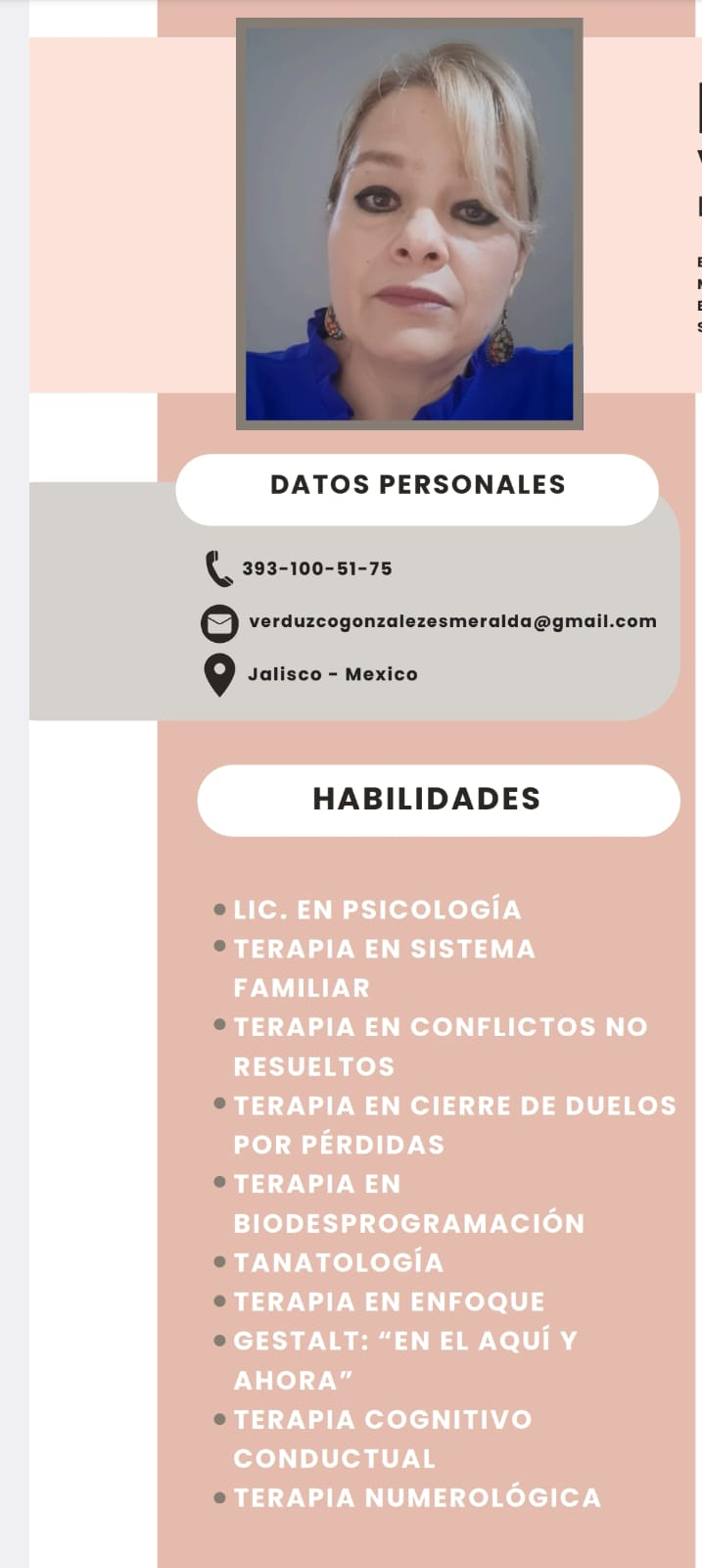 Datos personales y habilidades de Esmeralda Verduzco